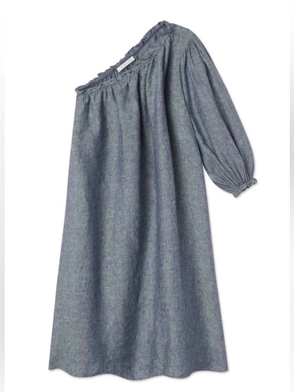 LAKE Dress Women’s S Milly Linen One Shoulder Puff Sleeve Midi Blue